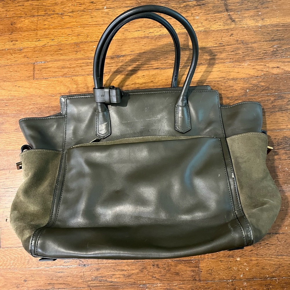 Reed Krakoff olive green leather and suede handbag